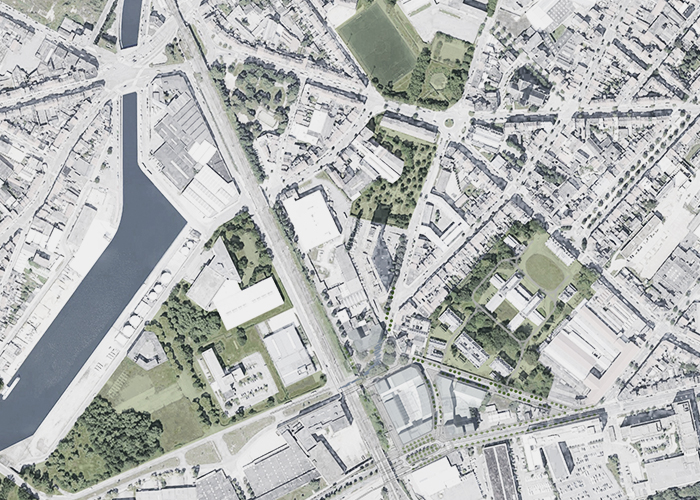 Aerial view of City Gate I Brussels urban regeneration in Anderlecht