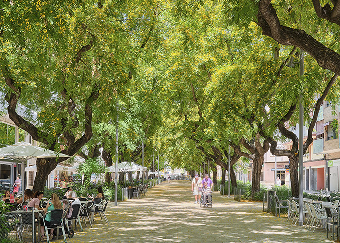 Aerial view of the Rambla Modolell redevelopment project in Viladecans, Spain.