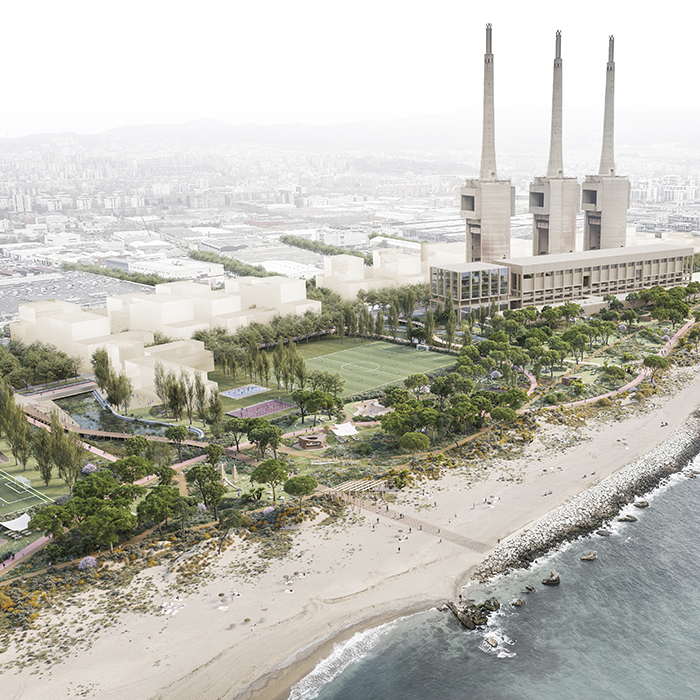 Parc Litoral Tres Xemeneies coastal park proposal with lagoons, dunes and timber boardwalks